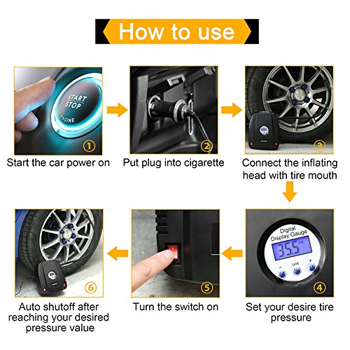 Portable Air Compressor Pump,12V 160 PSI Auto Digital Tire Inflator,The LED Light with Switch Tire Pump for Car,Bicycle,Basketball,Air Boat and Other Inflatables - Thumbnail 3