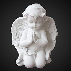 OwMell 6.3 Inch Kneeling Praying White Baby Cherubs/Angels Resin Garden Statue Figurine Indoor Outdoor Home Garden Decoration Wings Angel Statue Sculpture Memorial Statue