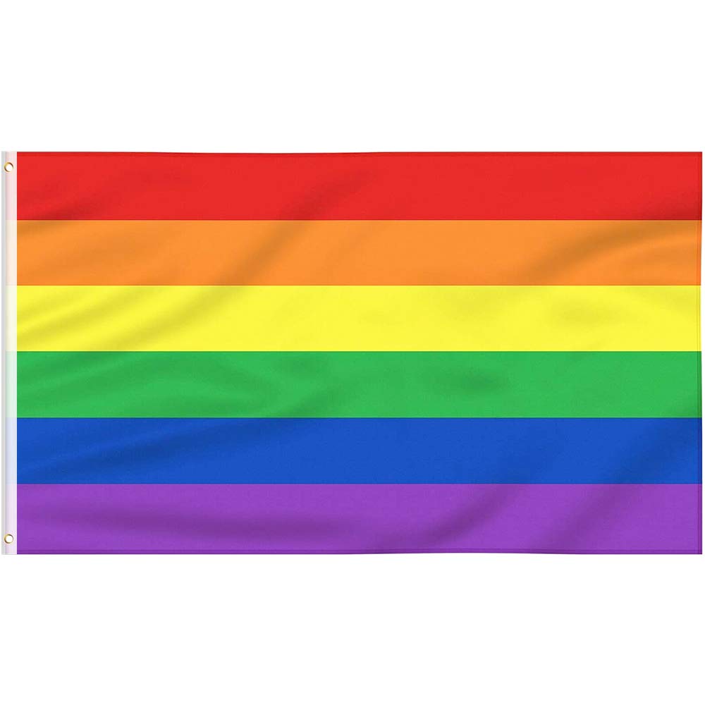 GeeRic Rainbow Pride Flag 90x150CM, 3x5 Ft LGBTQ2S Rainbow Banner 2 Grommets UV Fade Resistant for Outdoor Pride Day