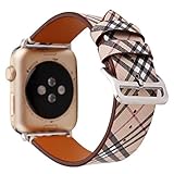 TCSHOW For Apple Watch Band Series 3 38mm,38mm Tartan Plaid Style Replacement Strap Wrist Band with Silver Metal Adapter for Apple Watch Series 3 2 1 (B)