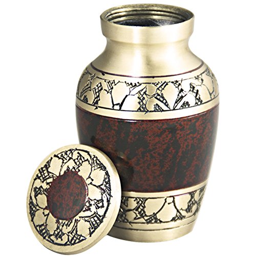 Keepsake Urns for Human Ashes Small Boxes, Mini Funeral Cremation Urns Adult - Fits a Small Amount of Cremated Remains - Burial at Home or Office Decor ( Tranquility Brown, Hand Engraved Brass