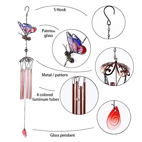 WEISIPU Windwings 3D Butterfly Wind Chimes - Outdoor Metal Windchime Garden Chimes Home Garden Decoration (Pink)