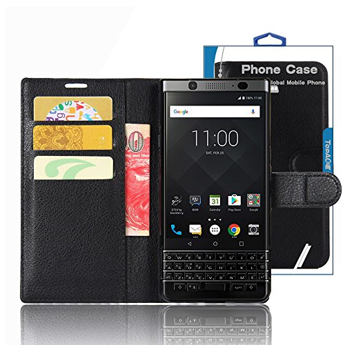 BlackBerry KEYone Case, TopACE Premium PU Protective Leather Case/Flip Case/Wallet Case for BlackBerry KEYone/Mercury (Black)