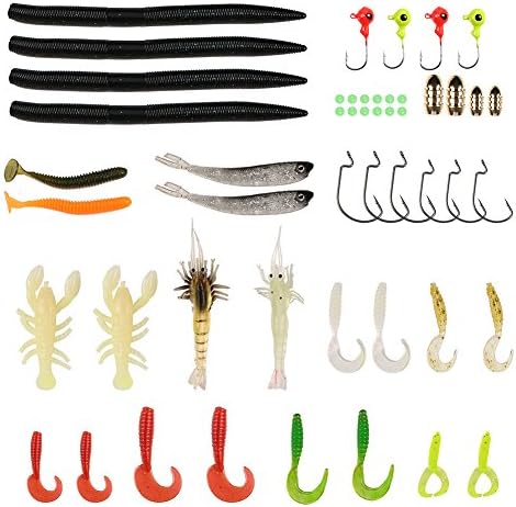 DEENOR Soft Plastic Fishing Lures, 3D Artificial Soft Baits Including Shrimp Lures, Spoon Lures, Plastic Worms, Fishing Tackle Lures Perfect for Freshwater and Saltwater with Tackle Box.