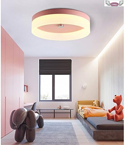 Nordic simple LED iron acrylic Angel Halo Maccaron Ceiling Light Bedroom Ceiling Lamp Warm Yellow Light φ30 cm Fille en poudre [Energy Class A++]