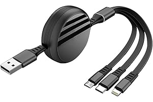 TecHong 3 in 1 Portable Retractable Charger Cable - [3.9FT/1.2M] Multi USB Port 3A Fast Charging Cord Compatible with IP,Micr