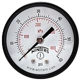 Winters PEM Series Steel Dual Scale Economy Pressure Gauge, 0-60 psi/kpa, 2" Dial Display, +/-3-2-3% Accuracy, 1/8" NPT Center Back Mount