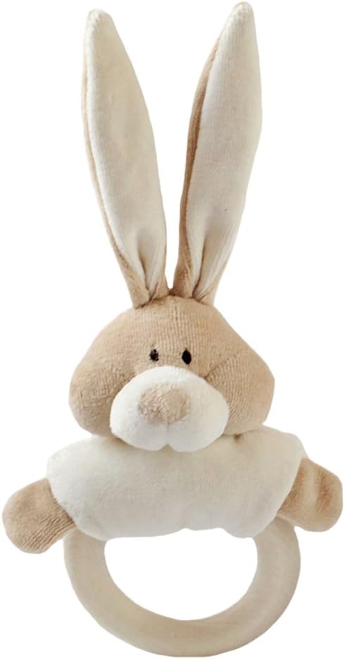 Wooly Organic Soft Toy Bunny Rattle with Wooden Teether (3 Months Plus, Beige)