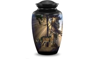 SILENT GOODBYES Gone Hunting Deer Cremation Urn with Sunrays – Majestic Buck Memorial Urn for Human Ashes – Handcrafted Full Size Adult Funeral Urn up to 200 lbs with Velvet Bag (Large)