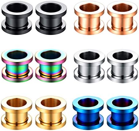12pcs Ear Tunnels Gauges Stretching Kit 2mm-20mm Stainless Steel Screw on Double Flared Expander Set for Women Men Body Piercing Jewelry