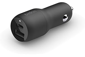 Belkin 37-Watt Dual USB Car Charger - Power Delivery 25W USB-C Port & 12W USB-A Port for PPS Charging Apple iPhone, Samsung Galaxy, AirPods, & More