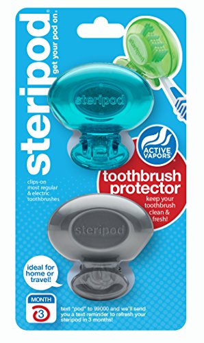 image for Steripod Clip-on Toothbrush Protector (2-Pack Teal & Silver) I Protect