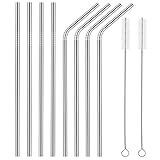 SAMHENG Set of 8 Stainless Steel Straws FDA-Approved Ultra Long 10.5'' Drinking Metal Straws for YETI 20 30oz Stainless Tumblers Rumblers Cold Beverage (4 Straight + 4 Bent + 2 Brushes)