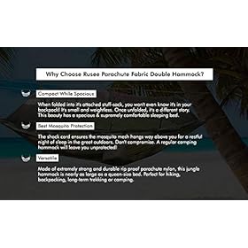 Rusee Camping Hammock with Net Outdoor Hammock Travel Bed Lightweight Parachute Fabric Double Hammock for Indoor… 51b49hCD6xL