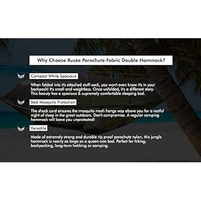 Rusee Camping Hammock with Net Outdoor Hammock Travel Bed Lightweight Parachute Fabric Double Hammock for Indoor… 51b49hCD6xL