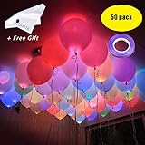 LED Light up Ballons for Party -Led Flash Ball Lamp Mixed Colors Balloon,Glow in The Dark Balloons for Party,Bridal Shower,Birthday,Wedding,Home Decoration,Inflate with Air or Helium （50pack）