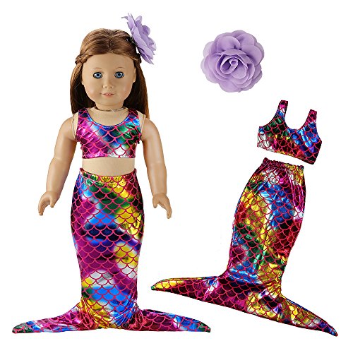 BARWA 12 Pieces Doll Clothes and Accessories Fashion Summer Clothing Mermaid Tail Dress Sets Compatible Compatible with 18 Inch Doll