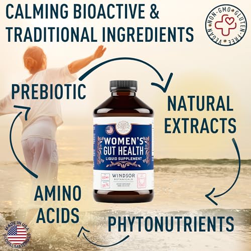 COMPLETE GUT HEALTH SUPPLEMENTS FOR WOMEN – IBS RELIEF LIQUID WITH FOS PREBIOTIC, L ALANYL, L GLUTAMINE AND HERBAL BLEND – LEAKY GUT REPAIR & CLEANSE DETOX FOR WOMEN – 16OZ (480ML)