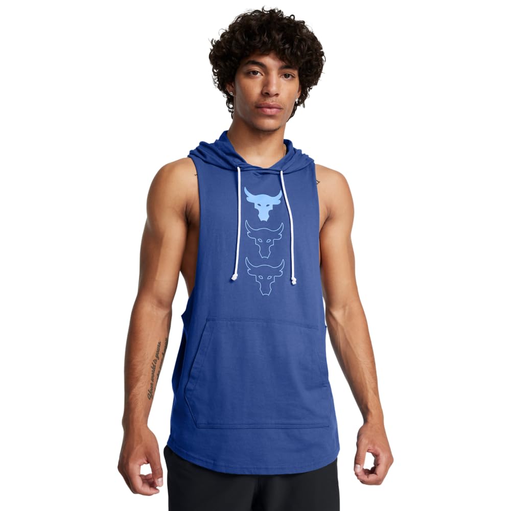 Under Armour Men’s Project Rock Payoff Sleeveless Hoodie, (432) Tech Blue / / Silt, Medium
