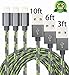 Abloom 3Pack 3,6,10ft Lightning Cable Nylon Braided Charging Cable Extra Long USB Cord for iphone 7,7 plus,6s,6s plus,6plus,6,5s 5c 5,iPad Mini, Air,iPad5,iPod 7on iOS9.(Grey+Green)