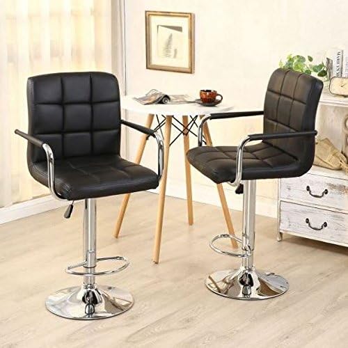 New Set of 2 Modern Counter Chair Adjustable 360 Degree Swivel Seat with Arm &amp; Chrome Base PU Leather Barstools Hydraulic Height Chair Retro Saddle Ergonomic Chair Kitchen Pub Bar Restaurant Home