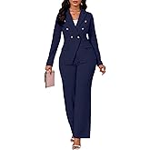Two Piece Sets for Women Blazer Double Breasted Long Sleeve Jacket Wide Leg Pants Suits Set Business Casual Outfits