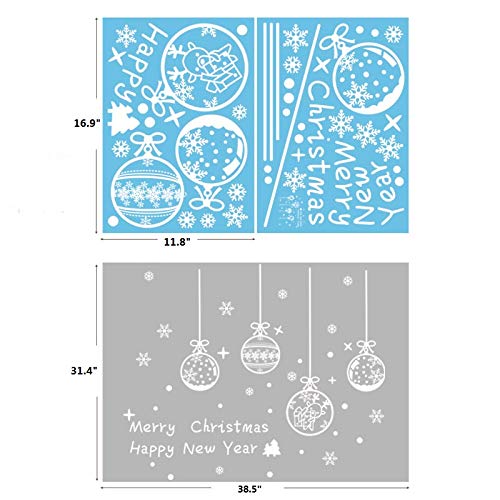 AMS 202 Pieces Christmas Decoration Baubles Sleigh Snowflake PVC Window Clings Decals Wall Stickers Oenaments for Home, Office, New Year, Christmas Party Supplies