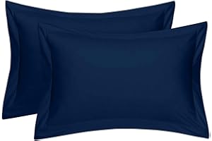 COTTON METRICS LINEN Cotton Metrics Heavy Quality Standard Pillow Shams Set of 2 Navy Blue 600TC 100% Organic Cotton Navy Blue Pillow Shams Standard Size 20X26 Decorative Pillow Cover with 2 Inch Flang
