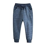 HUAER&& Boys Cartoon Print Monkey Dinosaur Camouflage Pattern Cotton Pants Drawstring Elastic Sweatpants (3T, Dark Blue)