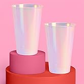 xo, Fetti Party Decorations Iridescent Plastic Cups - 16 Disposable 16 oz Cups | Bachelorette Party Cups, Birthday Party Supplies, Drinkware Favors, Disco Rave Decor