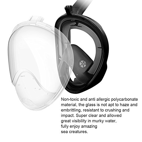 BFULL Newest Version Full Face Easy Breath Snorkel Mask 180° Panoramic Sea View Anti-fog Anti-leak Snorkeling Mask with Action Camera Mount and Soft Adjustable Head Straps For Kids and Adults