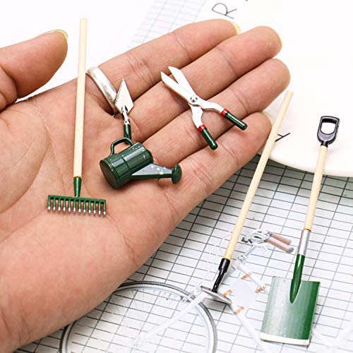 JETEHO Set of 6 Miniature Dollhouse Working Accessories for Doll House or Garden Scenery Model(3 x Garden Tools +1x Scissors, 1x Shovel, 1xWatering Can)