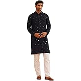 Sojanya (Since 1958 Men'S Cotton Embroidered Sequinned Kurta With White Churidaar Pyjama