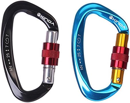 25KN Climbing Carabiner Locking Heavy Duty Large [2 Pack] - BS Hot-forged Al Mg Alloy D-shaped Locking Carabiner Screw for Hammock Climbing Rocking - Blue &amp; Black