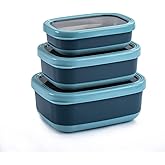 Lille Home Leak Proof Steel Food Containers - Snack Stainless Steel Containers - Ideal for Educational Settings & Daycare - Nesting Trio with Silicone Lids - 47oz+30oz+16oz - Dark Blue