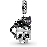 GNOCE Black Cat Skull Pendant Sterling Silver Gold Plated Dangle Charm Fit Bracelet/Necklace for Women