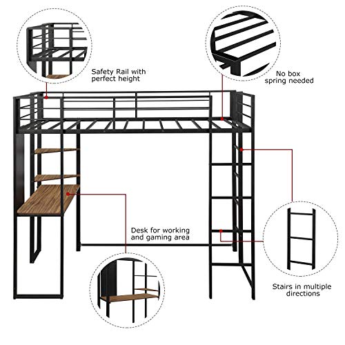 image for Metal Twin Loft Bed with Desk, WeYoung Space-Saving High Loft Bed with
