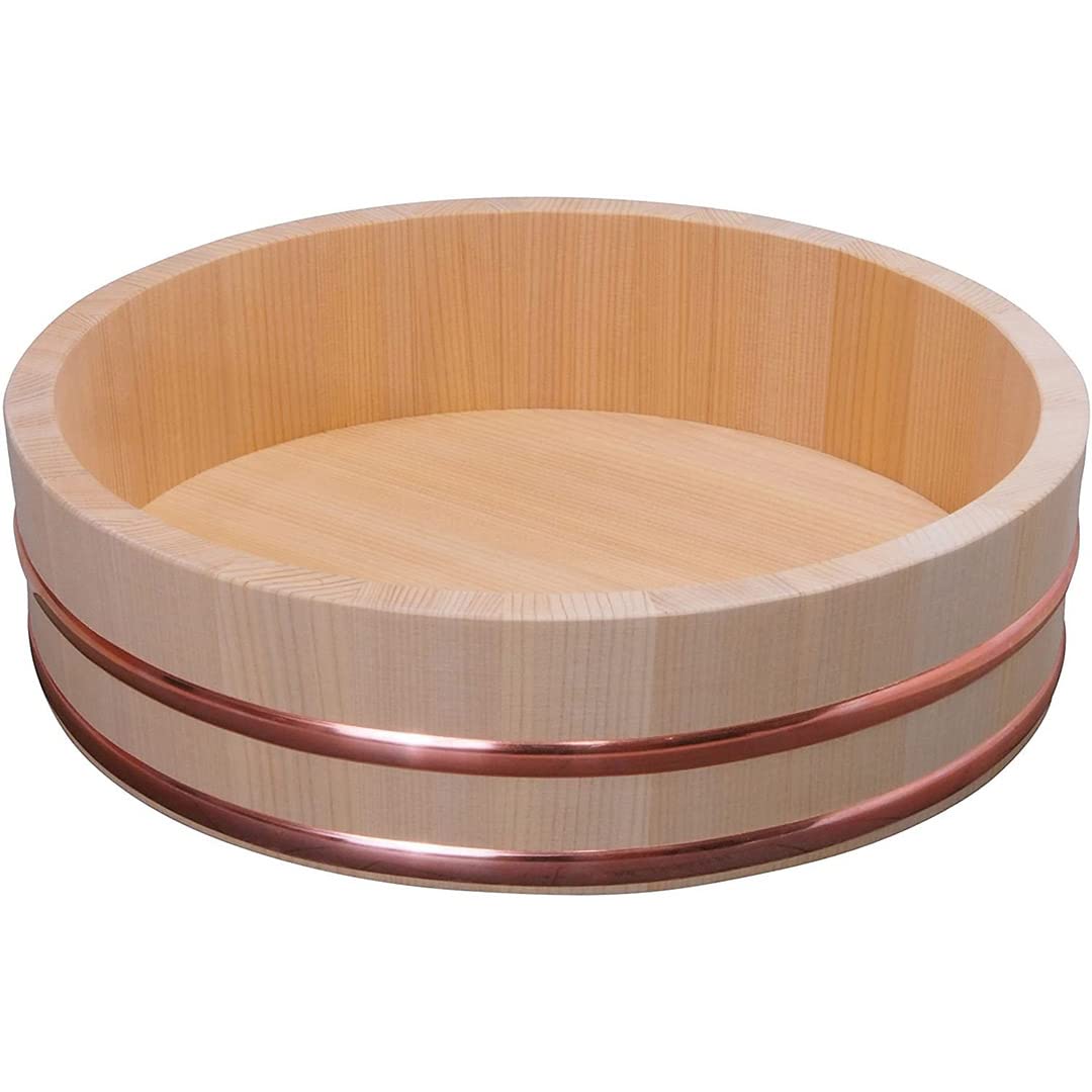 TIKUSAN Wooden Hangiri Sushi Oke Rice Mixing Tub Copper Band Made in Japan Made of Sawara Cypress (30cm)