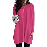 Naggoo Womens Long Sleeve Tunic Tops with Pockets for Leggings Casual Long T Shirts Floral Print Blouses