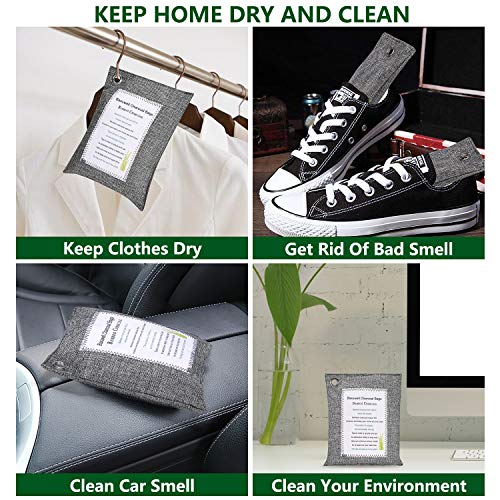 Activated Bamboo Charcoal Bags (8 Pack 2x200g+2x100g+4x50g) with 4