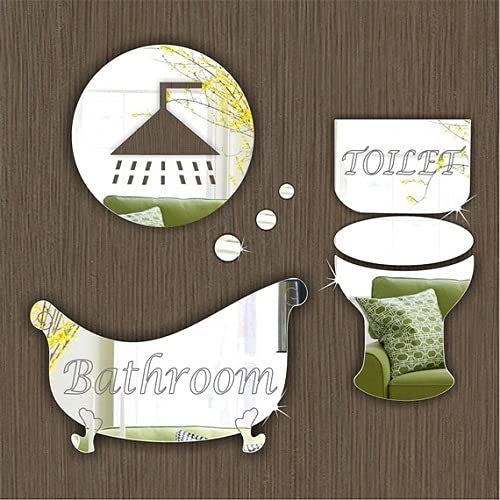 Pack of 3 DOOR PLAQUES- Bathroom, Toilet & Shower Bespoke Acrylic Mirror Plaque (Bath Toilet Shower)