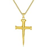 CHENETOILE 14K Gold Nail Cross Necklace for Men, Cross Pendant with Box Chain, Christian Religious Faith Jewelry Gift 20 Inch/50 cm
