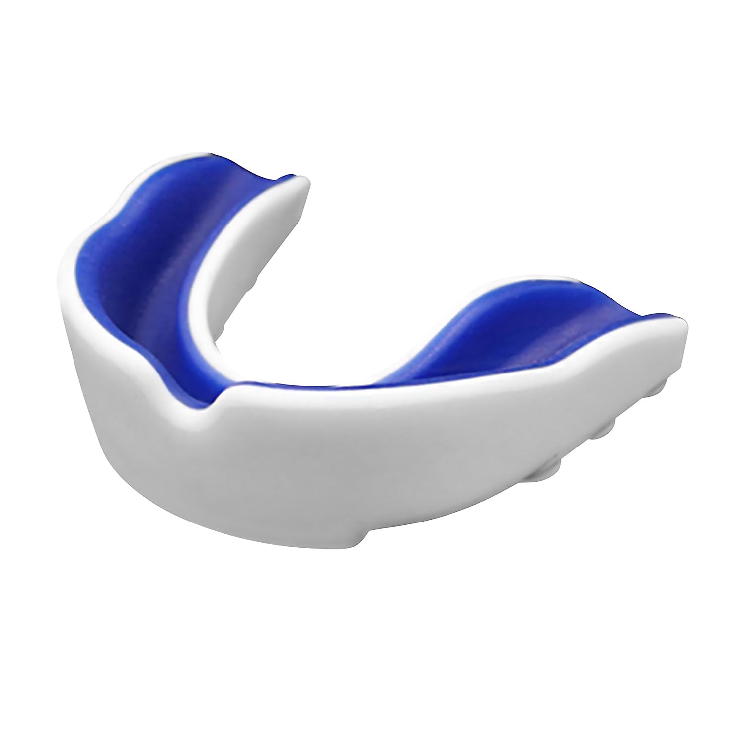 1-Piece Double Gel Sports Mouth Guard, Protective Gum Shield for Boxing, MMA, Judo, Karate, Rugby, and Hockey, Includes Storage Case (White + Dark Blue)