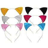 Hicarer 6 Pieces Cat Ear Headbands Glitter Hairband Cat Bow Hair Hoops Makeup Headwear for Daily and Party