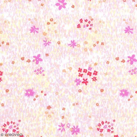 Coupon De Tissu Toile Coton Champ De Fleurs Rose Détails