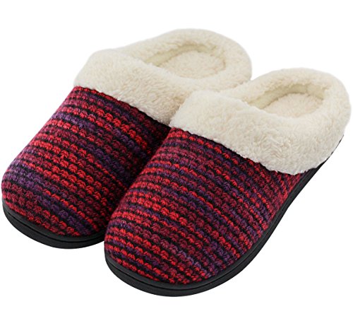 HomeTop Womenâ€™s Indoor/Otudoor Knitted Plush Fleece Lined Slip On Memory Foam Clog House Slippers (US Womenâ€™s 5-6, Red)