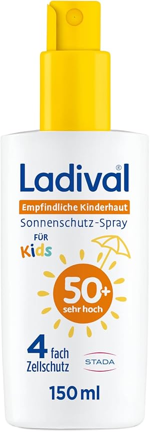 Ladival Kinder Sonnenschutz Spray LSF 50+ für empfindliche Kinderhaut - Sonnencreme für Babys und Kinder ab 6 Monaten, pflegend, extra wasserfest, 4-fach Zellschutz, 150ml