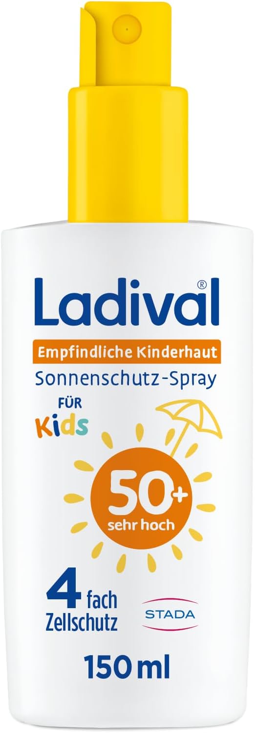 Ladival Kinder Sonnenschutz Spray LSF 50+ für empfindliche Kinderhaut - Sonnencreme für Babys und Kinder ab 6 Monaten, pflegend, extra wasserfest, 4-fach Zellschutz, 150ml