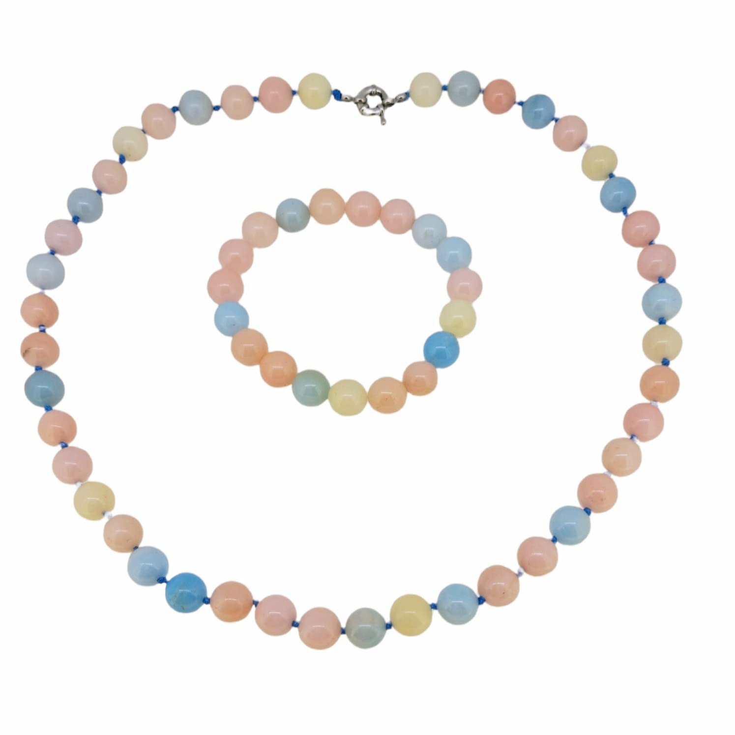 Treasure Bay Women's Necklace Jewellery Set | Stunning 10mm Natural Gemstone Beaded Necklace Bracelet (Jade Multicolour)