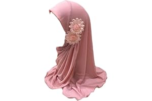 LivingGeometry 2-6 Years Old Girls Muslim Hijab with 6 Flowers Islamic Arab Headscarf Sand and Sun Protection Scarf Shawls